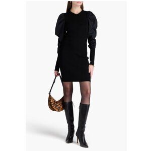 Veronica Beard Wilkin Puff Sleeve Mini Bodycon Dress / Medium / Black Poplin
